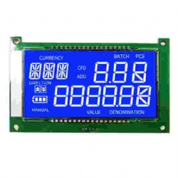 Segment LCD display screen blue background white backlight